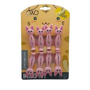 Novelty Pink Cats Chip Cracker Treats Bag Clips 8 pc